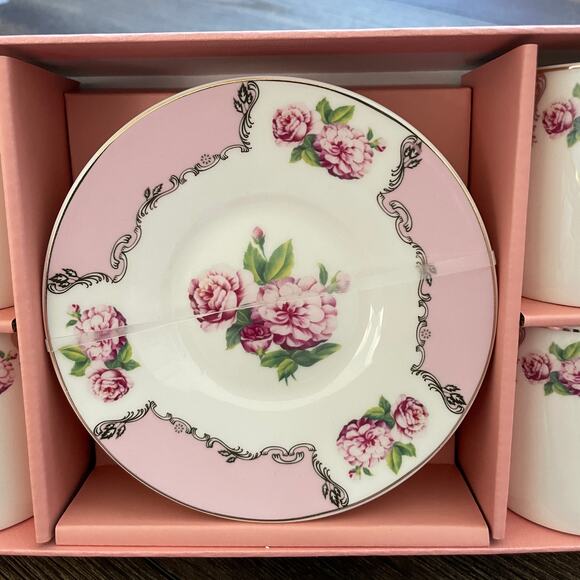 GRACE TEAWARE Spring Pink Floral Set of 4 Porcelain Espresso Cups Saucers NEW - Picture 3 of 10